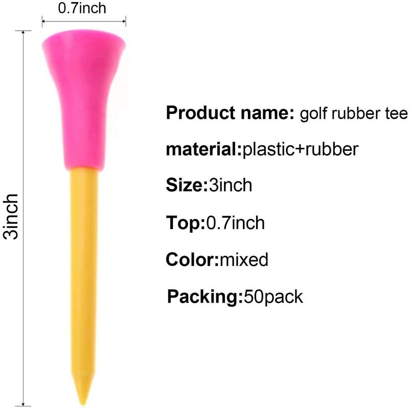 Crestgolf Rubber Cushion Top Plastic Golf Tees Mixed Colors Pack of 50pcs (2-3/4") - Image 4